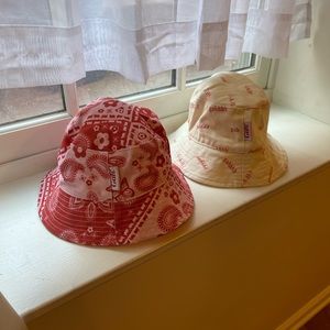 Lisa Says Gah TWO bucket hats - red and paisley and white and red lettering